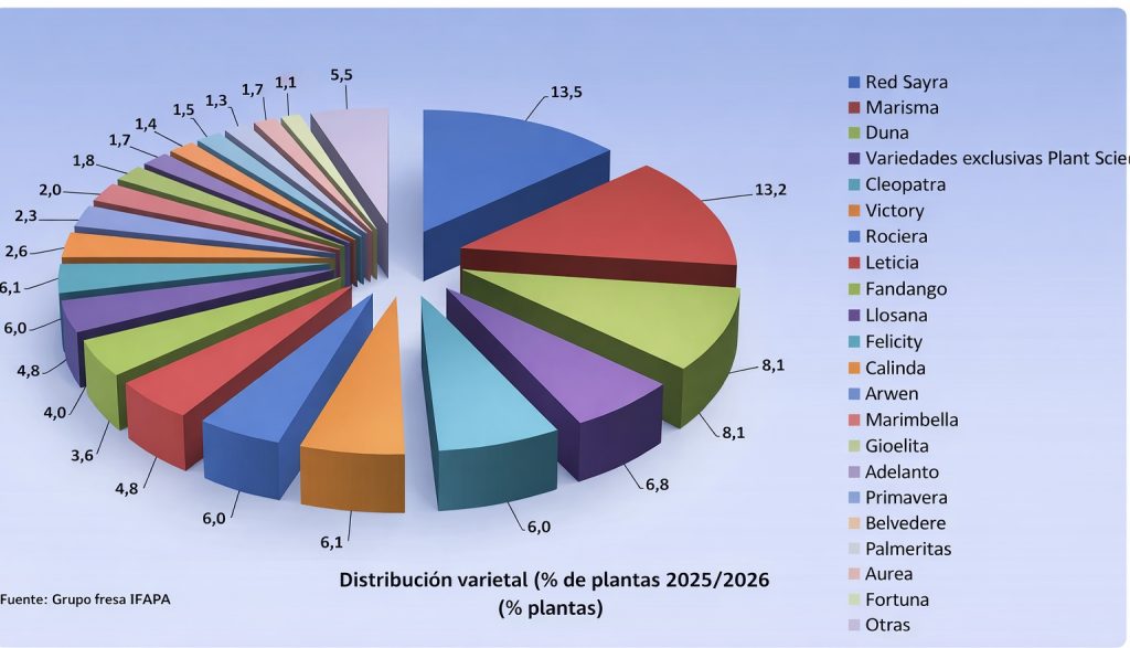 Distribución varietal de frutilla en Huelva