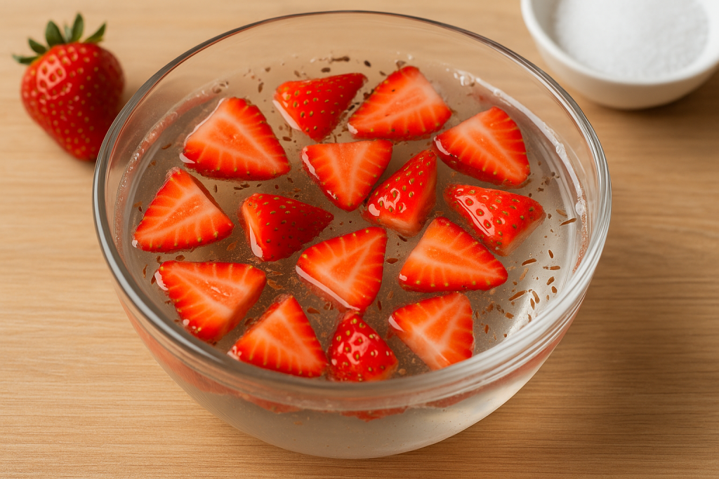 frutilla picada en medios gusanos